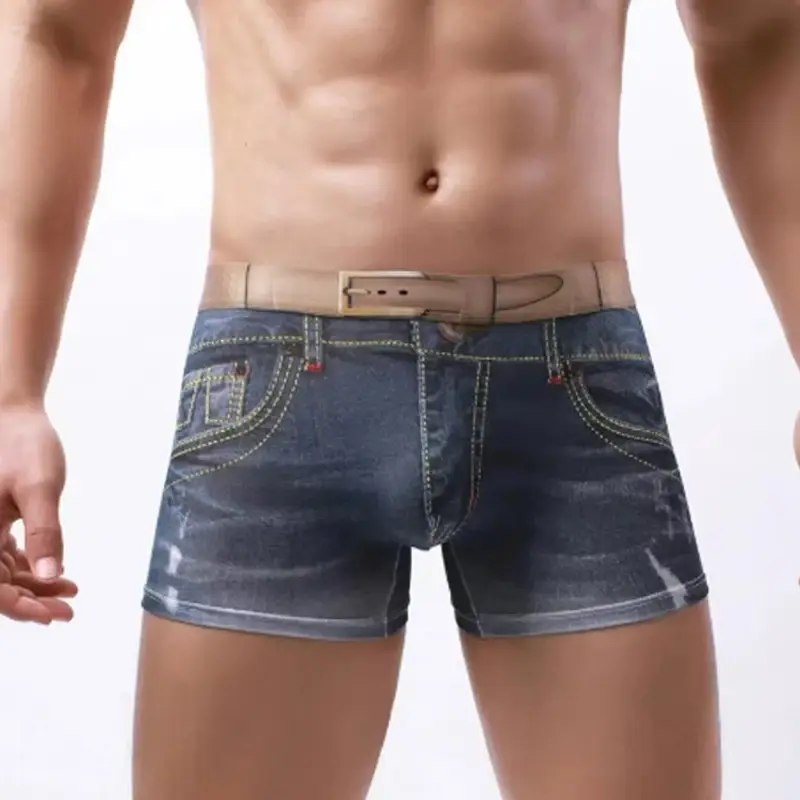 1PC Men's Briefs Boxer Briefs Cotton 3D Denim-Printed Boxer Briefs Fashionable and Sexy