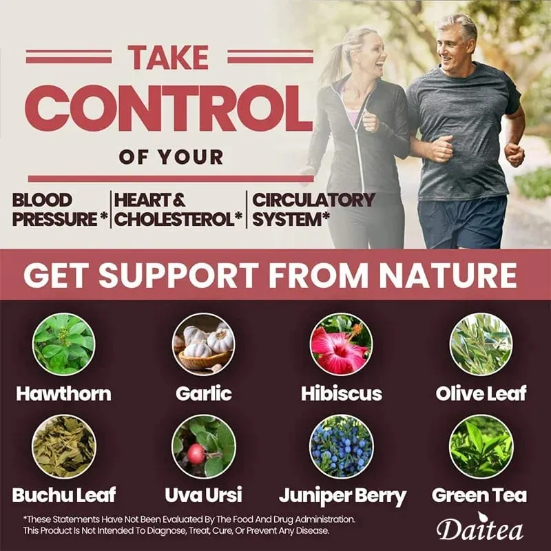 Daitea Integratore per il Supporto alla Salute Circolatoria con estratti di Aglio di Biancospino e Foglie di Olivo - Per il Supporto del Cuore - 120 Capsule