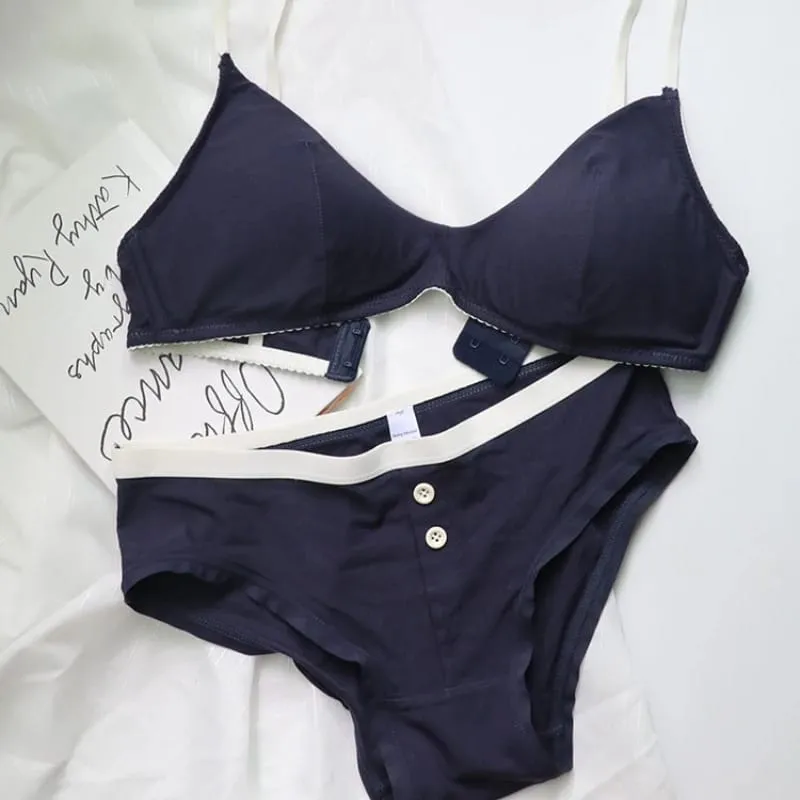Sexy Women Underwear Set French Thin Cup Deep V Push Up Bra Summer Solid Wire Free Comfort Seamless Lingerie and Bra Briefs Set