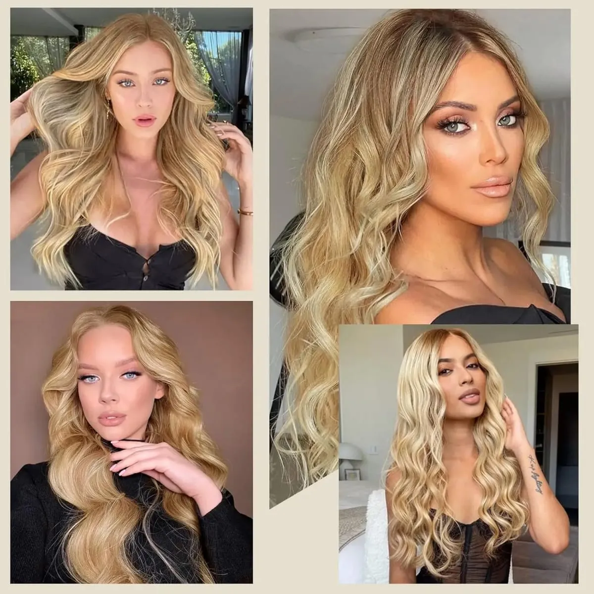 4 PCS Water Wave Clip In Hair Extensions Ombre Blonde Synthetic Natural Hairpieces For Women Lightweight All Day Wear — image 7