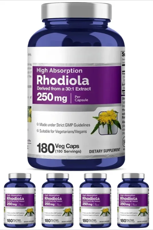 Rhodiola Rosea Supplement 180 Capsules 250mg Plant Extract per Serving Stress Reduction Energy Boost Cognitive Function Support