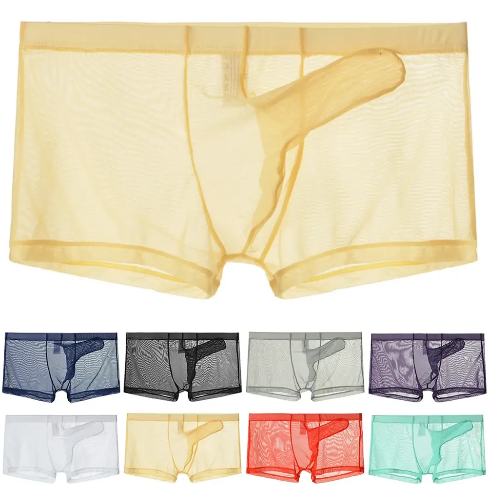Seksi Erkek Örgü Şeffaf Hafif Iç Çamaşırı Nefes Alabilen Boxer Külot Külot Kurşun Ayırma Erkek Boxer Külot