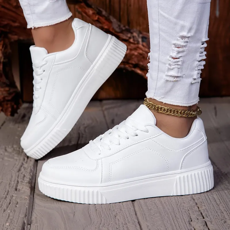Unisex Sneakers New Arrival Large Size Classic Retro Men's Sports Skate Shoes White Thick-Soled Tennis Shoes Solid Col — image 5