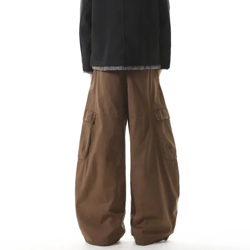 2025 American Retro Y2K Style Brown Baggy Cargo Jeans Pants For Men Clothing Wide Leg Casual Cotton Long Trousers Pantalon Homme