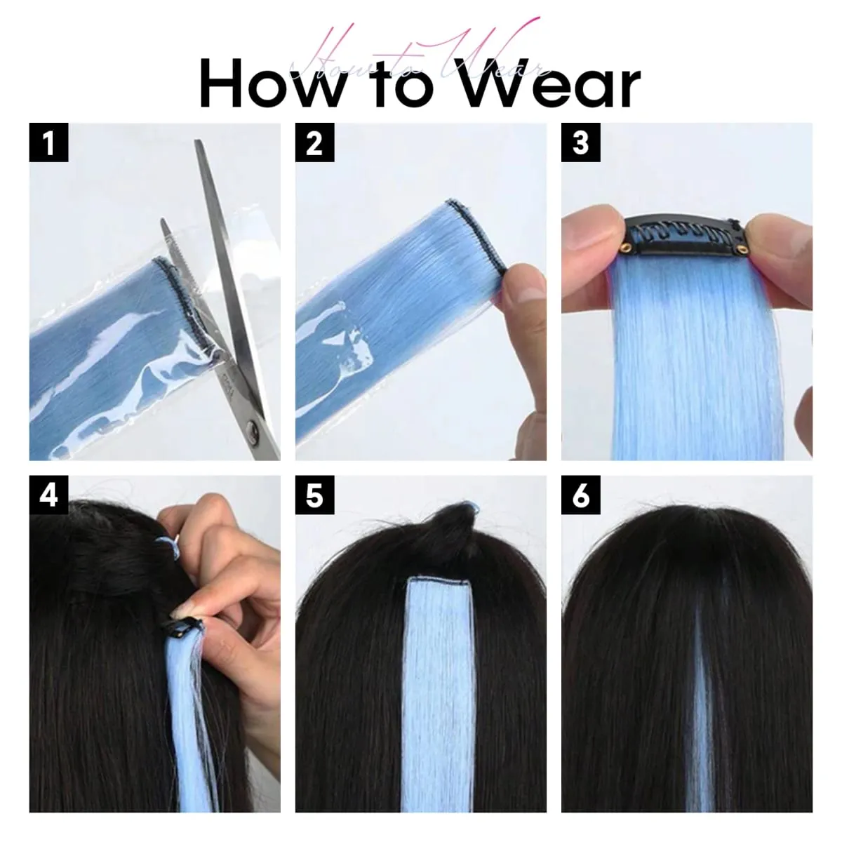 Synthetic 6pcs Clip in Hot Pink Hair Extensions Mix tinsels 22 Inch Colored Hair Extensions 2 in 1 Rainbow Hair — image 7