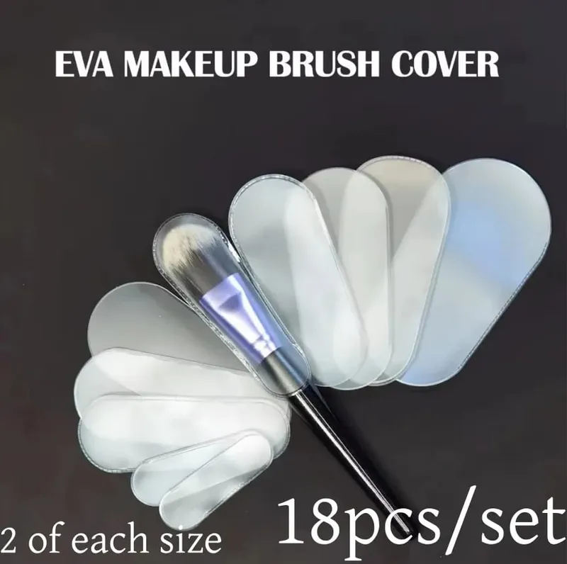 Housse anti-poussière pour pinceaux de maquillage, 9 tailles, sac de rangement transparent universel pour pinceaux de maquillage, housse de Protection étanche contre les poils, 18 pièces/ensemble