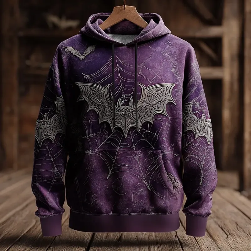 Halloween Men's 3D Bat Sweatshirt Punk Crew Neck 3D Print Club Streetwear Drawstring 3D Print Fall Winter Designer Hoodies
