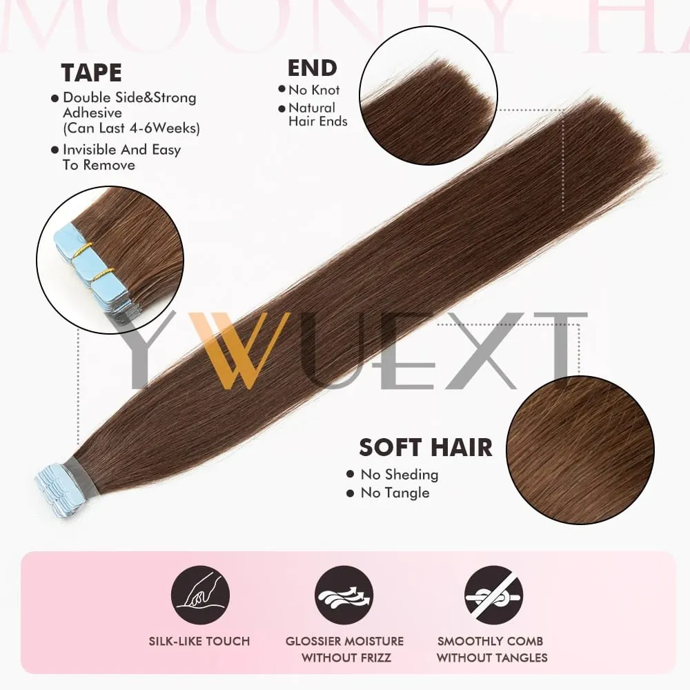Mini Tape In Human Hair Extensions 12"-20" Machine Remy Skin Weft Adhesive Tape Hair Natural Black Brown Blonde Tape Ons 10pcs — image 5
