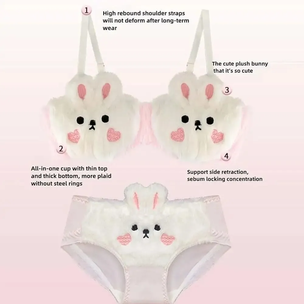 New Design Gathered Padded Bra and Panty Set Warm Polyester Anime Cozy Warm Lingerie Cotton Adorable Fuzzy Lingerie — image 4