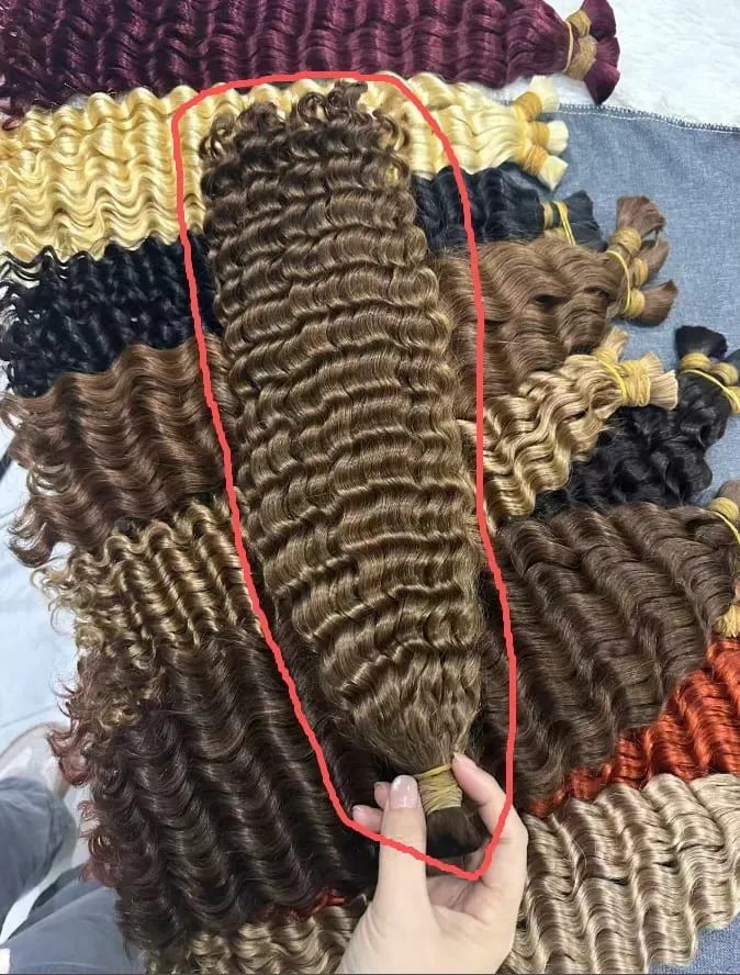 4# Chocolate Brown Deep Wave Bulk Human Hair for Boho Braids Curly Braiding Hair 18-30 inch Remy Hair Bundle Brazilian — image 12