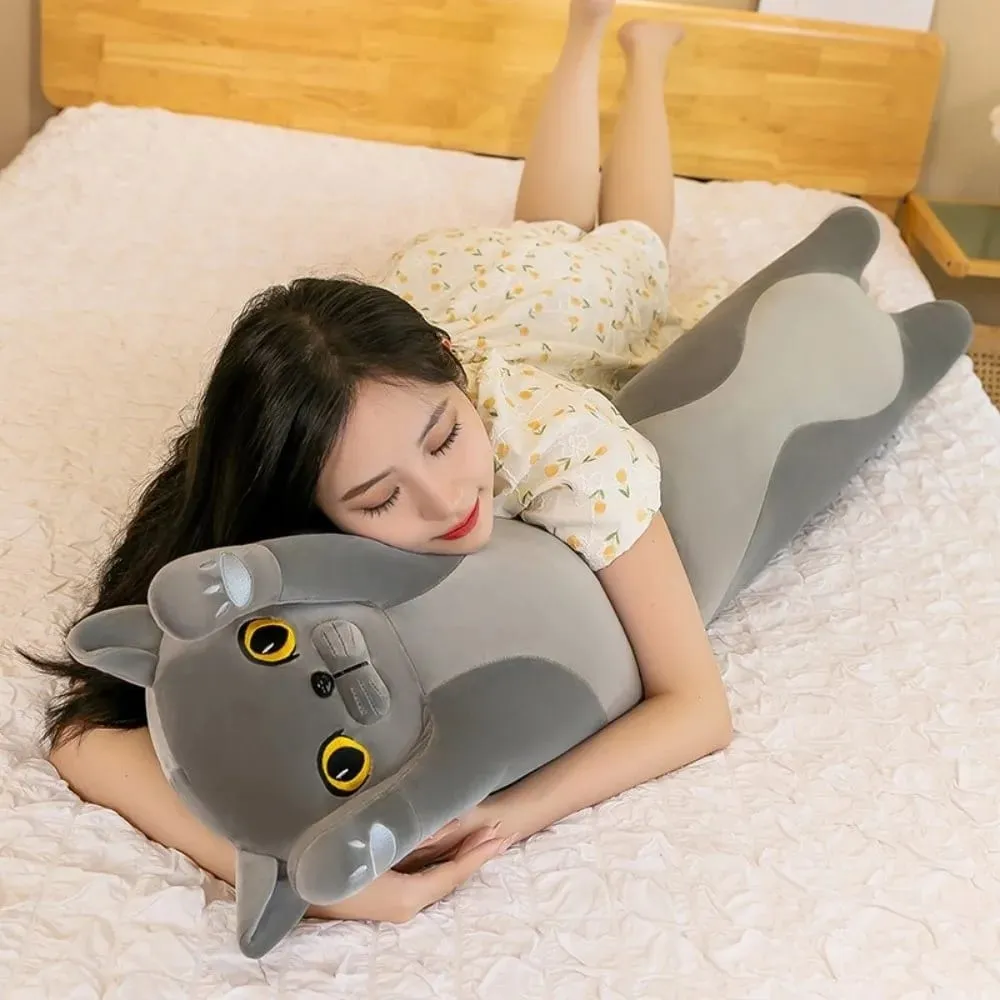 Bonito 50/70cm gato brinquedo de pelúcia longo adorável dormir travesseiro macio criativo pelúcia animal decoração para casa — image 3