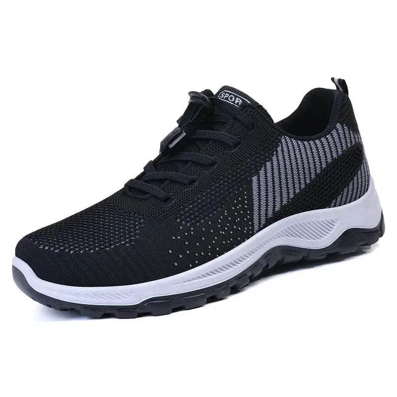 Men Breathable Mesh Knit Trainers Elastic Quick Lace Non Slip Thick Sole Outdoor Walking Sports Sneakers