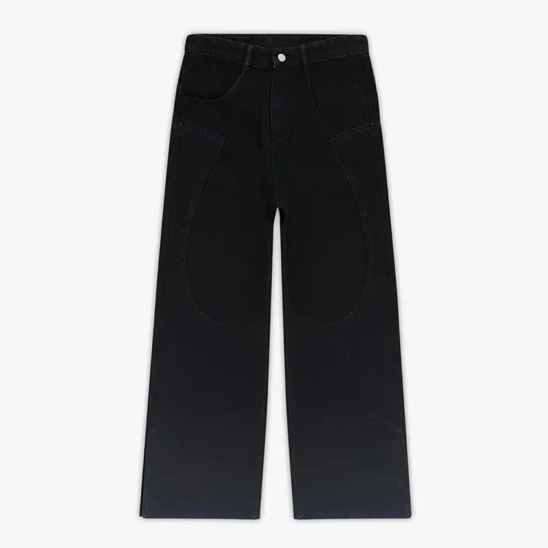 black jeans Harajuku hip hop Fromszn raw baggy jeans Y2K embroidery retro art font unisex woven washed patchwork wide leg pants — image 7