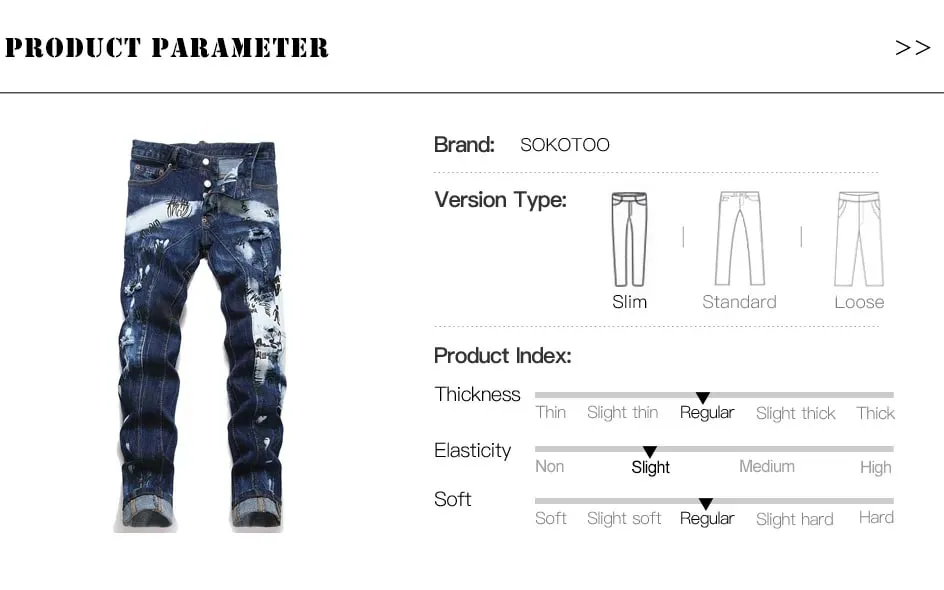 Men Letters Printed Denim Jeans Holes Ripped Patchwork Spliced Pants Button Fly Slim Tapered Stretch Trousers — image 7