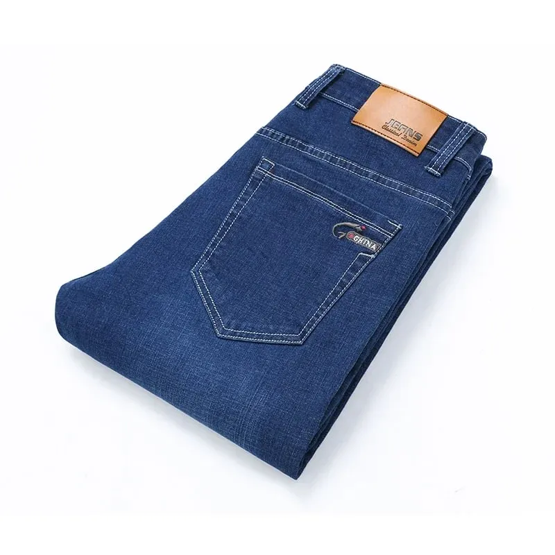 2025 Forår Efterår Mænds Lige jeans Denimbukser Klassisk stil Business Stretch Casual Bukser Large Størrelse 40 42 44 46