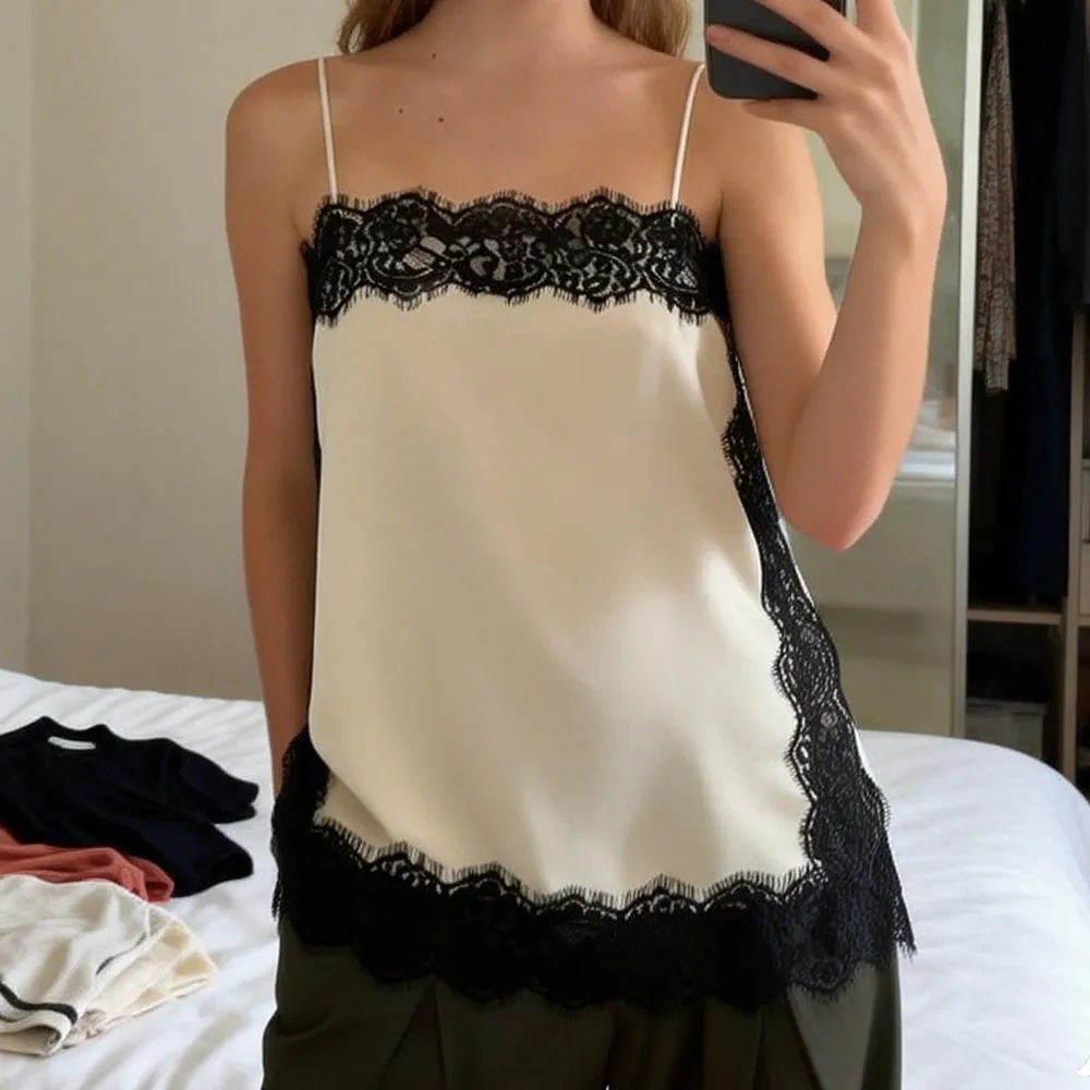 Vintage Sexy Floral Lace Satin Patchwork Camisole for Women Boho y2k Solid Sleeveless Backless Beach Chic Tops Cropped — image 7