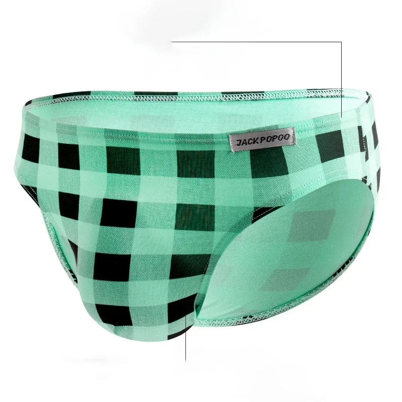Fashion Plaid Underwear Cotton Soft Elastic Men Briefs Breathable Comfortable Youth Underpants Mens Sexy U Bulge Pouch Panties — image 3
