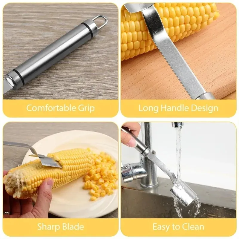 Pengupas Jagung Baja Tahan Karat Pengupas Jagung Bergerigi Pemotong Perontok Tongkol Jagung Gadget Dapur Buah dan Sayuran — image 3