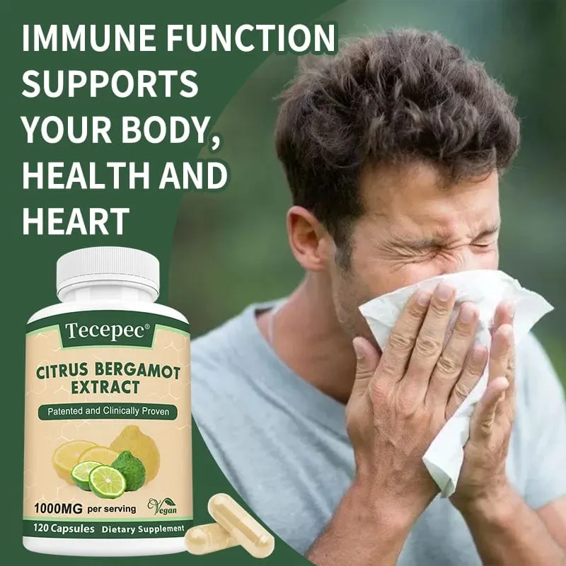Citrus Bergamot 1000mg Capsules Antioxidant Supplement Support Immune Heart Cholesterol Cardiovascular & Blood Sugar Health