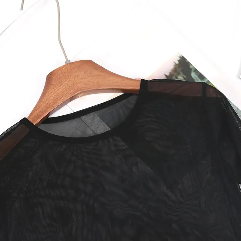 Sexy Women Long Sleeve T-shirt Casual Crew Neck See-through Slim Fit Sheer Tops Tees Y2k Club Streetwear — image 4