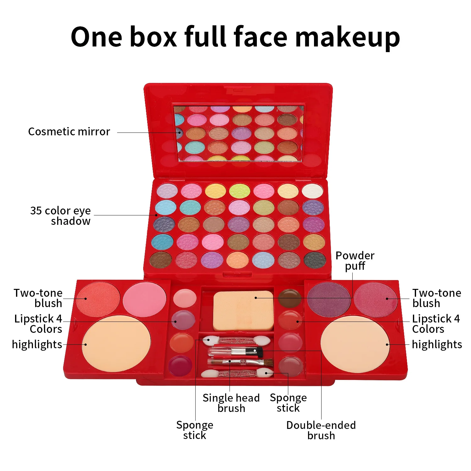 Kit de maquillage pour femmes, ensemble complet multifonctionnel tout-en-un, boîte rouge, 49 couleurs, visage, lèvres, ombre à paupières, surligneur, brosse, Palette de maquillage
