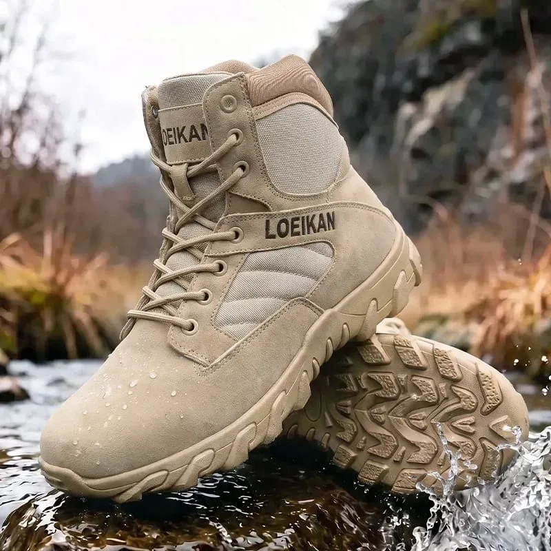 Men's Tactical Combat Boots Suede & Mesh Upper Lace‑up Anti‑slip Thick Sole Male High‑top Boots For Hiking Outdoor Activities — image 3