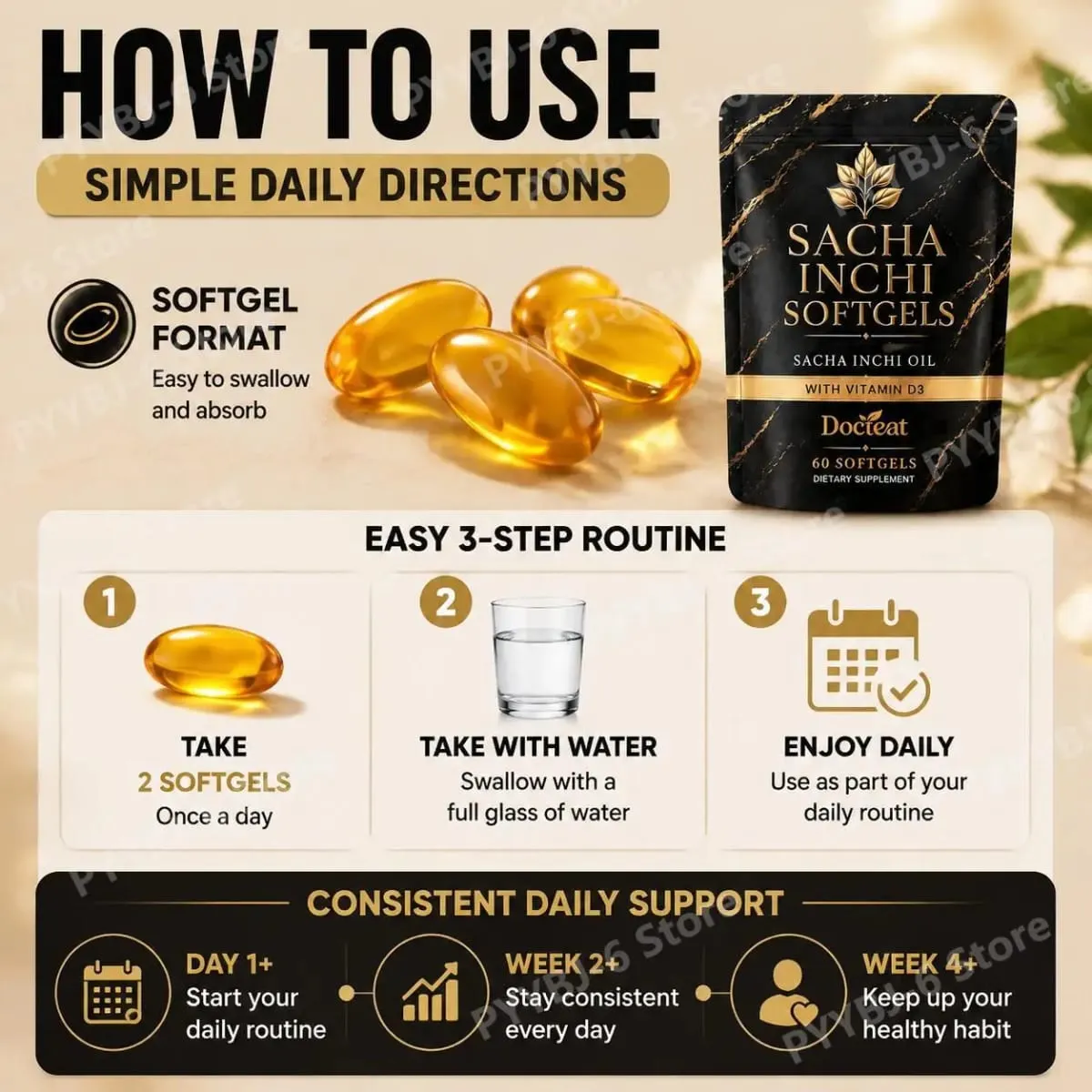 Docteat Sacha Inchi Oil Softgels with Lichen-Derived Vitamin D3 for Bone and Immune Support and Softgel Absorption 60 Softgels — image 6