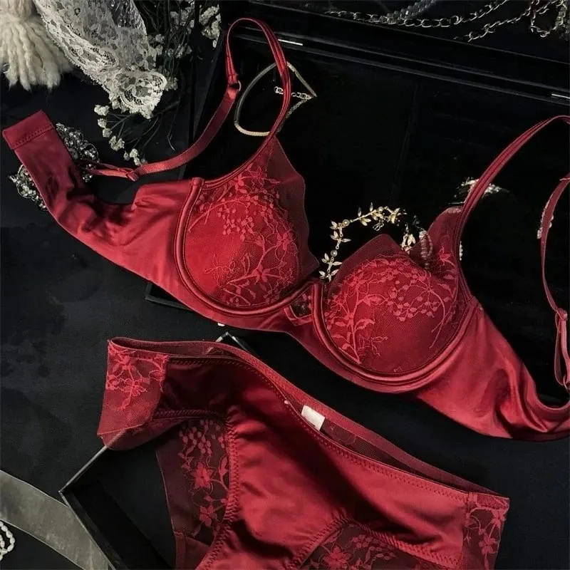 French-style Lace and Satin Lingerie Set Gather Adjustable Straps Bra & Thin Padding Soft Wire ComfortMuslim Girls Underwear — image 15