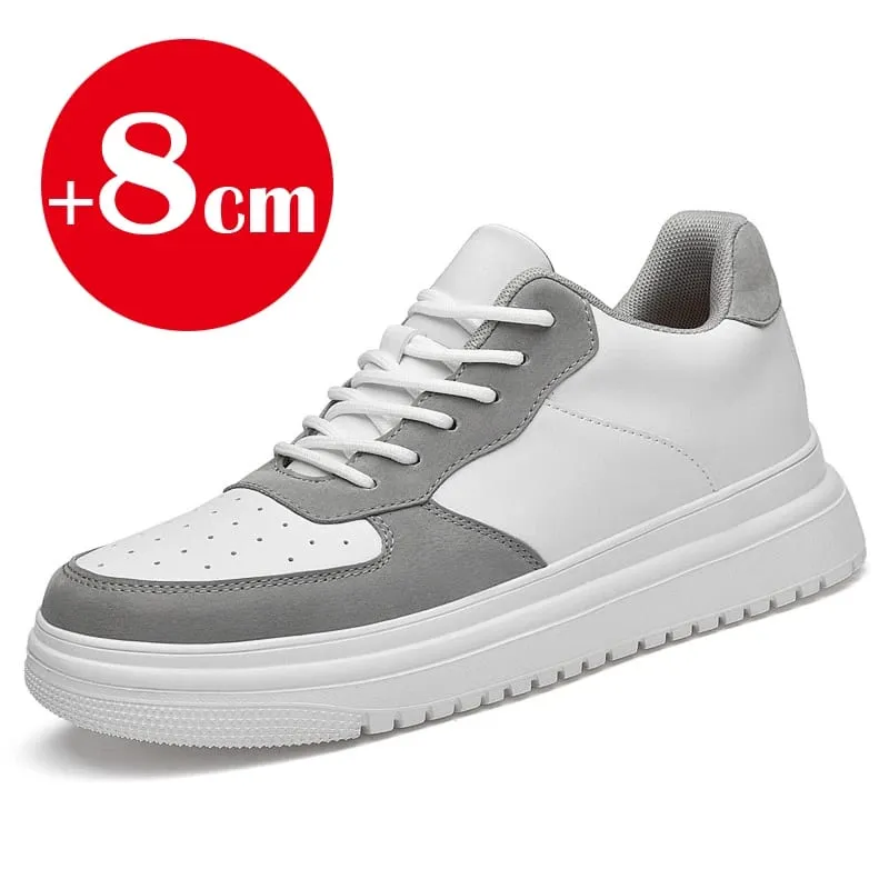 2026 New Height Increasing Shoes for Men 8cm Invisible Elevator Sneakers White Leathe Sport Zapatillas De Hombre Big Size 46