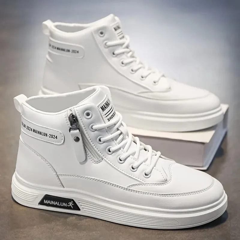 High-Top Sneakers for Men Designed for All Seasons Featuring a Non-Slip PU Sole And a White Laceless Design Suitable for Urban — image 5
