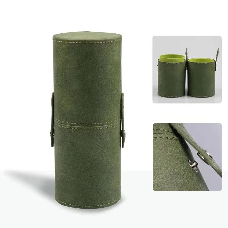Balde de escova de maquiagem de couro do plutônio portátil viagem saco cosmético multi-função à prova de poeira à prova ddustágua cilindro de escova de maquiagem — image 9