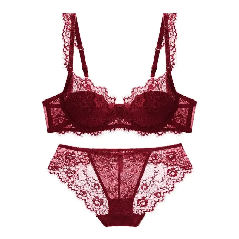 Women Sexy Lingerie Set Elegant Thin Lace Bra See Through Briefs Soft Underwear Ladies Bra and Panty Set — image 10