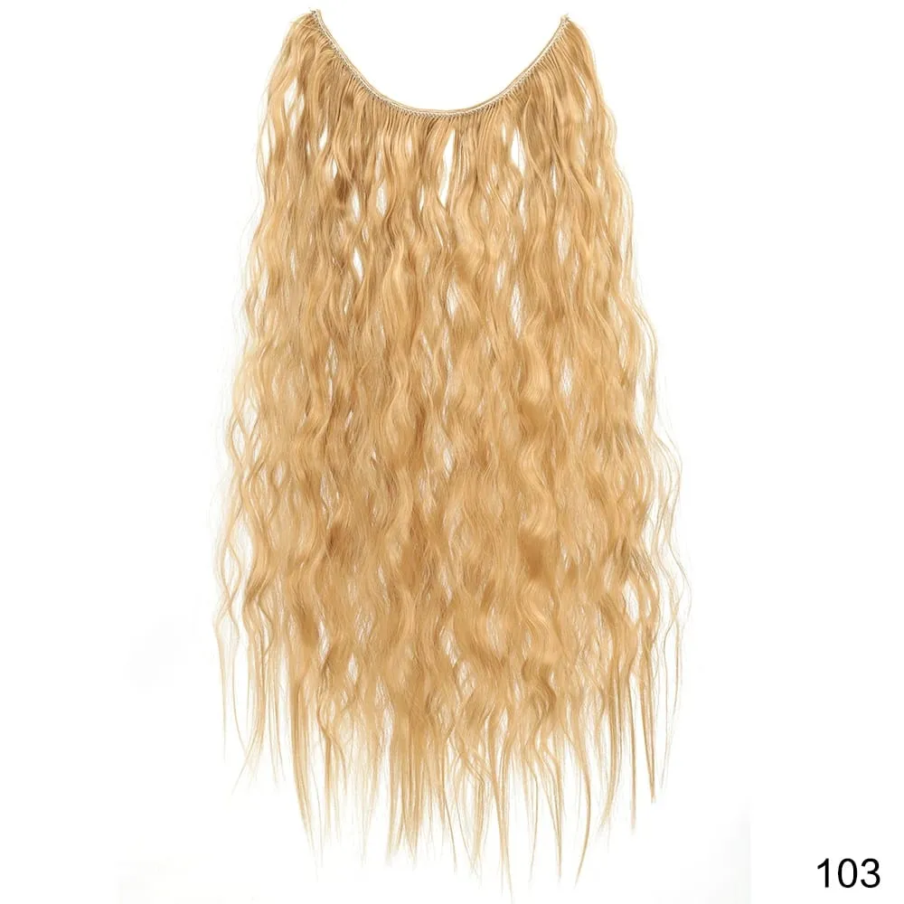 22" Invisible Wire Hair Extensions Water Wave Gray Black No Clip One Piece Synthetic Hairpiece Women Natural Heat Resistant Hot — image 9