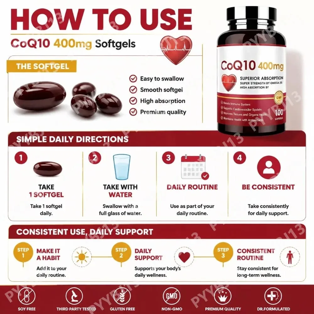 CoQ10 400mg Softgels with PQQ - High Absorption Coenzyme Q10 for Heart Health Energy & Immune Support Non-GMO Gluten Free 60ct — image 7