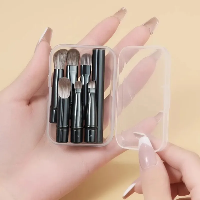 6pcs Portable Makeup Brush Replacement Head Set Nose Shadow Brush with Box for Women Professional Cosmetic Puff Brush Cleaner