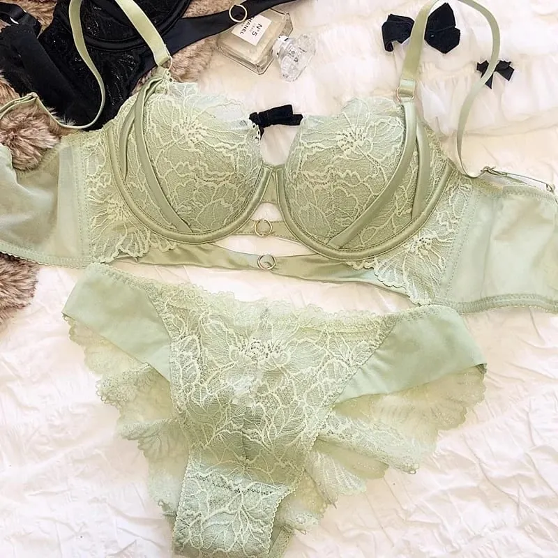 New Big Size Thin Cotton Lace Lingerie Set For Women Sexy Push Up Ladies Underwear Panties Hollow Out Female Intimates — image 7
