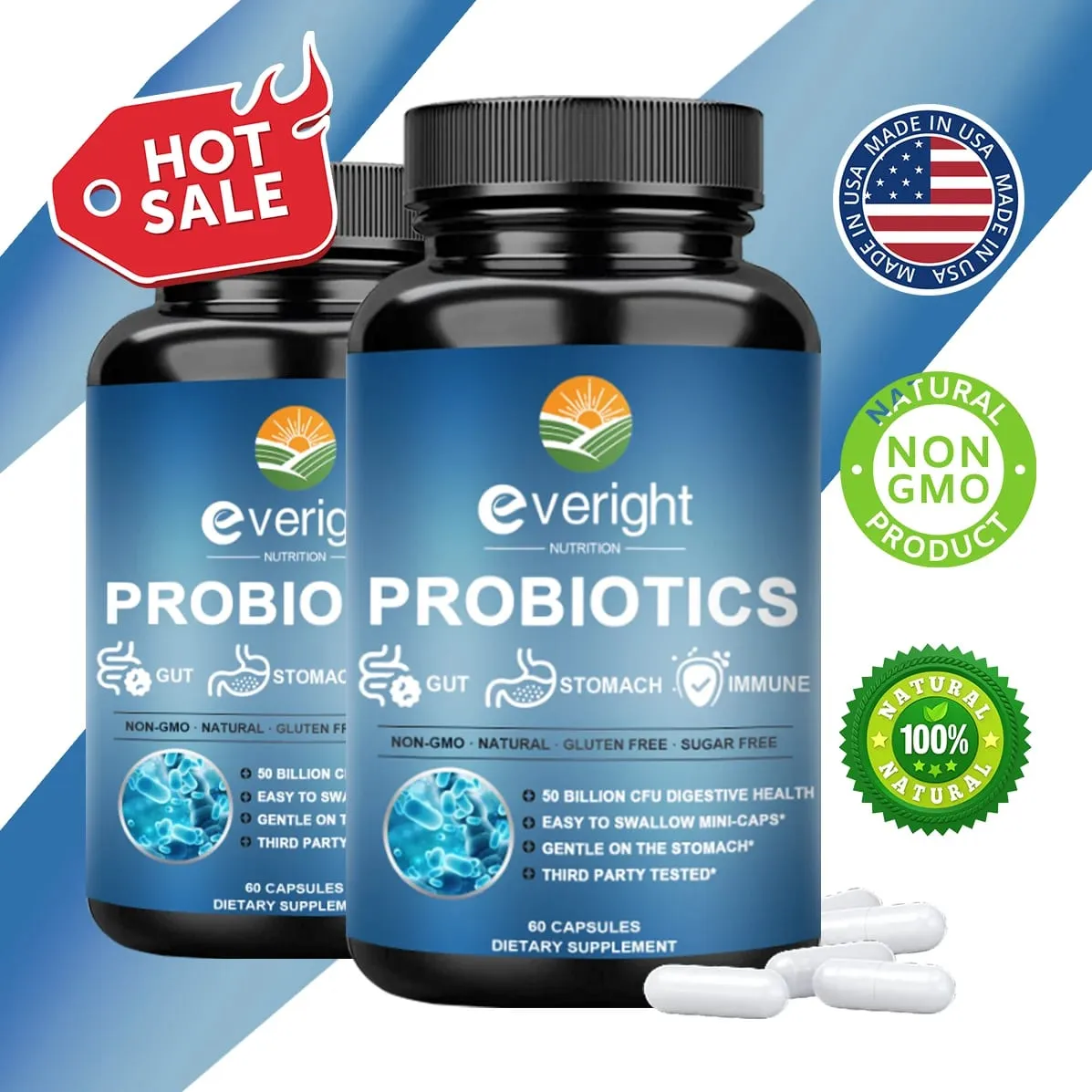 50 Billion CFU Probiotics - Daily Supplement for Digestive Women's & Gut Health Gas & Bloating Relief