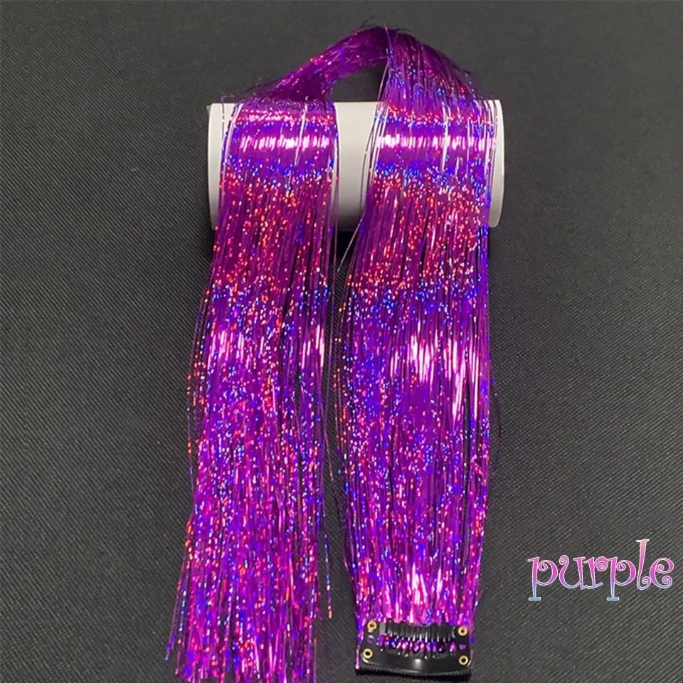 Long Straight Hair Tinsel Glitter Shiny Sparkly Synthetic Color Fresh Laser Clip in Hair Extensions Women Party Hair Accessori — image 8