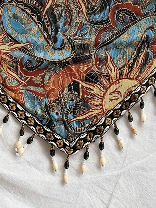 Ladies' 1pc Printed Mesh Knitted Tube Top with Triangular Hem And Beaded Fringe Trimmings — image 7