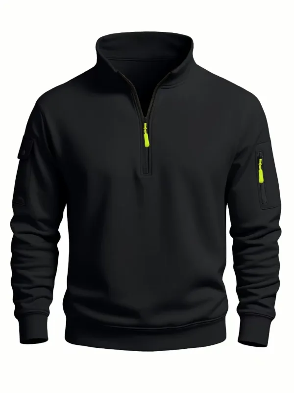 2025 Autumn and Winter New Men's T-Shirt Sweatshirt Casual Sports Casual Long Sleeved High Neck Half Zipper Windproof Top — image 1