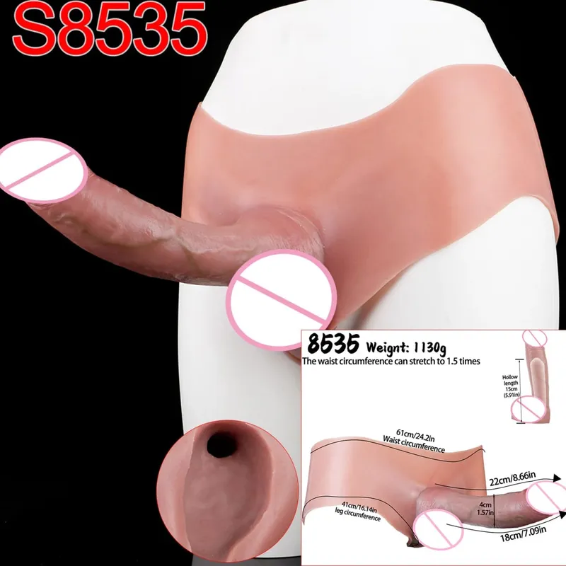 Male Strap-On Long Hollow Dildo Ultra Realistic Penis Extend Sleeve Pants насадка на член Male Cock Cover Sex Toys — image 15