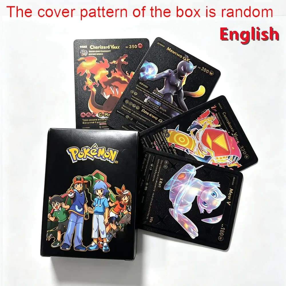 English 10-55Pcs Pokémon Gold Foil Cards Golden Letters English Game Card Charizard Vmax Gx Series Gift — image 9