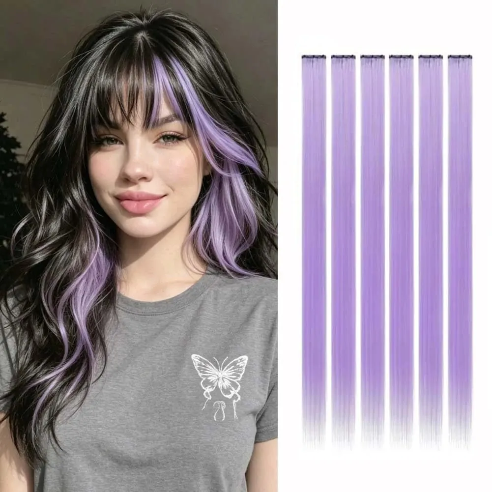 Synthetic 1-6pc Colored Hair Extensions Clip in Colorful Hair Extensions Rainbow Hair Extensions for Women Girls Hair Extensions — image 18