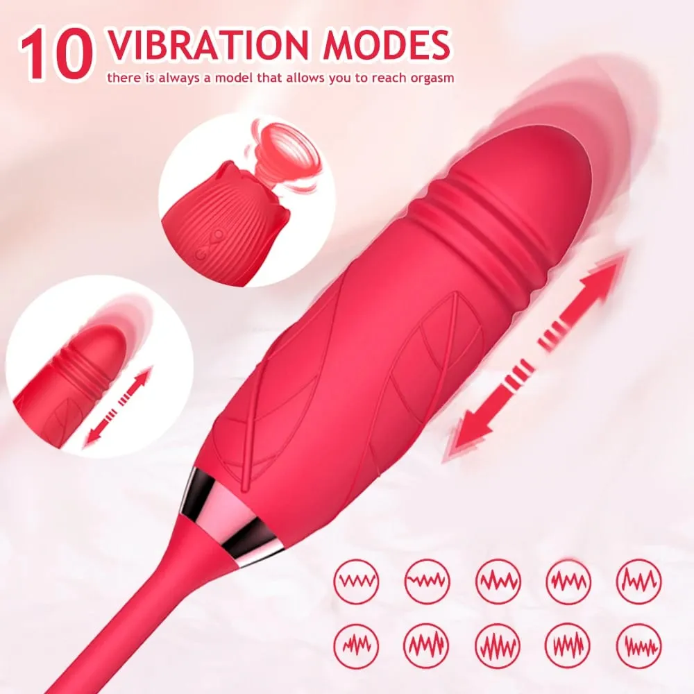 Powerful Rose Sucking Thrusting Vibrator Clitoral Nipple Stimulator G-Spot Massager Rechargeable Sex Toy for Women Couples