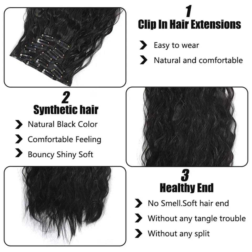 Synthetic Long Wavy Clip In Hair Extensions Hairpiece 6pcs/set For Women Brown Blonde Black Daily Party Halloween And Christmas — image 3