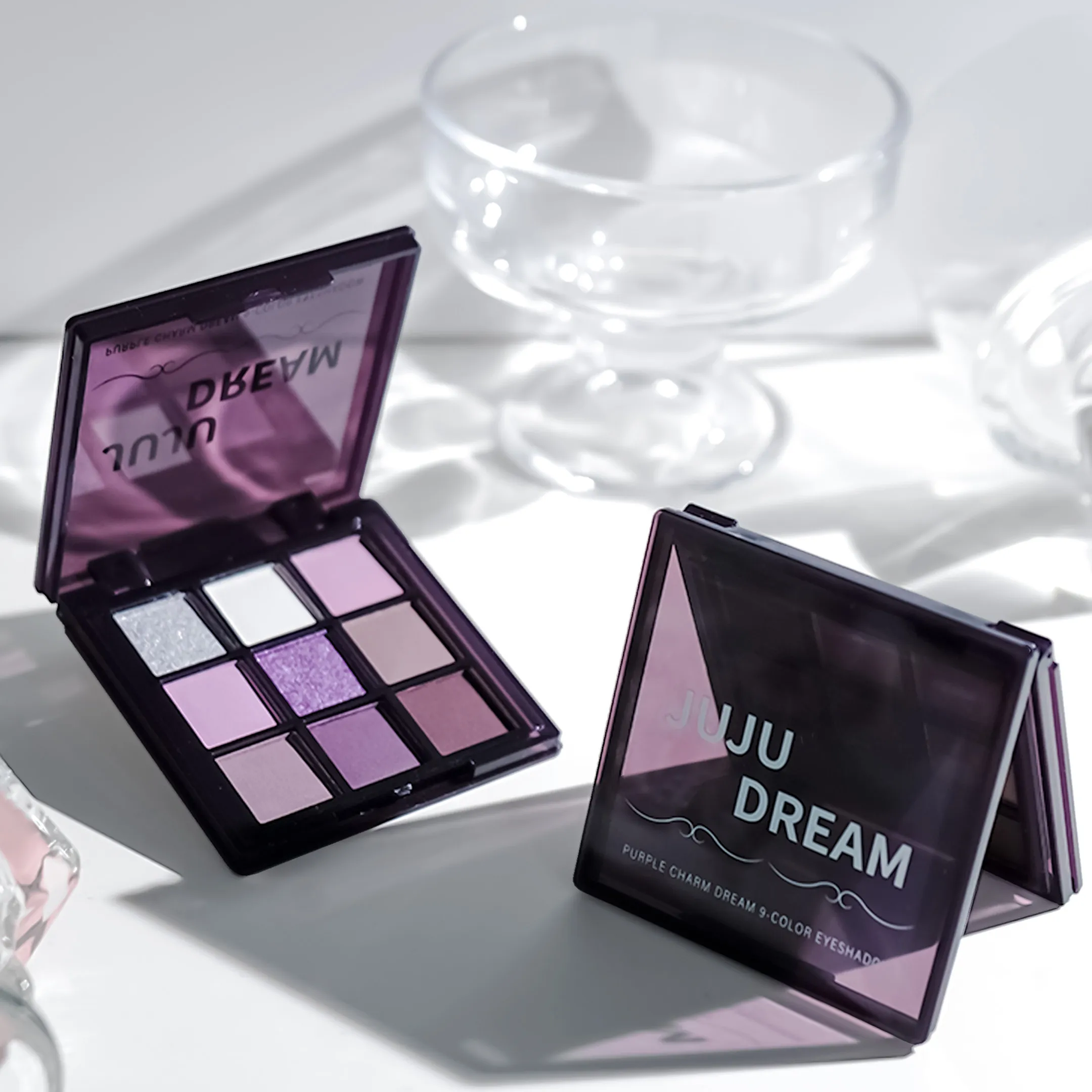 Paleta de sombras de ojos, nueve tonos de ahumado mate nacarado, fino brillo morado oscuro, maquillaje asequible