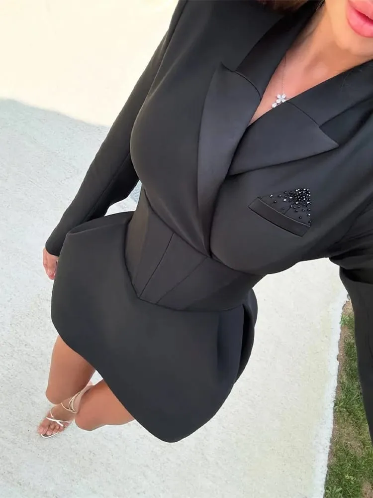 Women Elegant Waist-cinching Blazer Mini Dress Chic Full Sleeve V-neck Slim Dresses Sexy 2026 Lady Daily Commute Office Vestidos — image 5