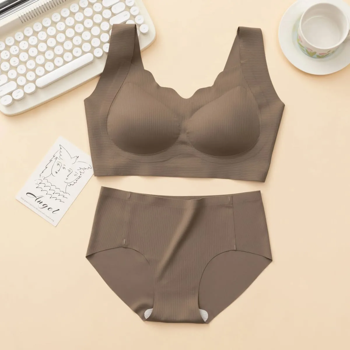 3 Sets Ribbed Wireless Wide Strap Bra & Matching Seamless Brief Lingerie Sets — image 3