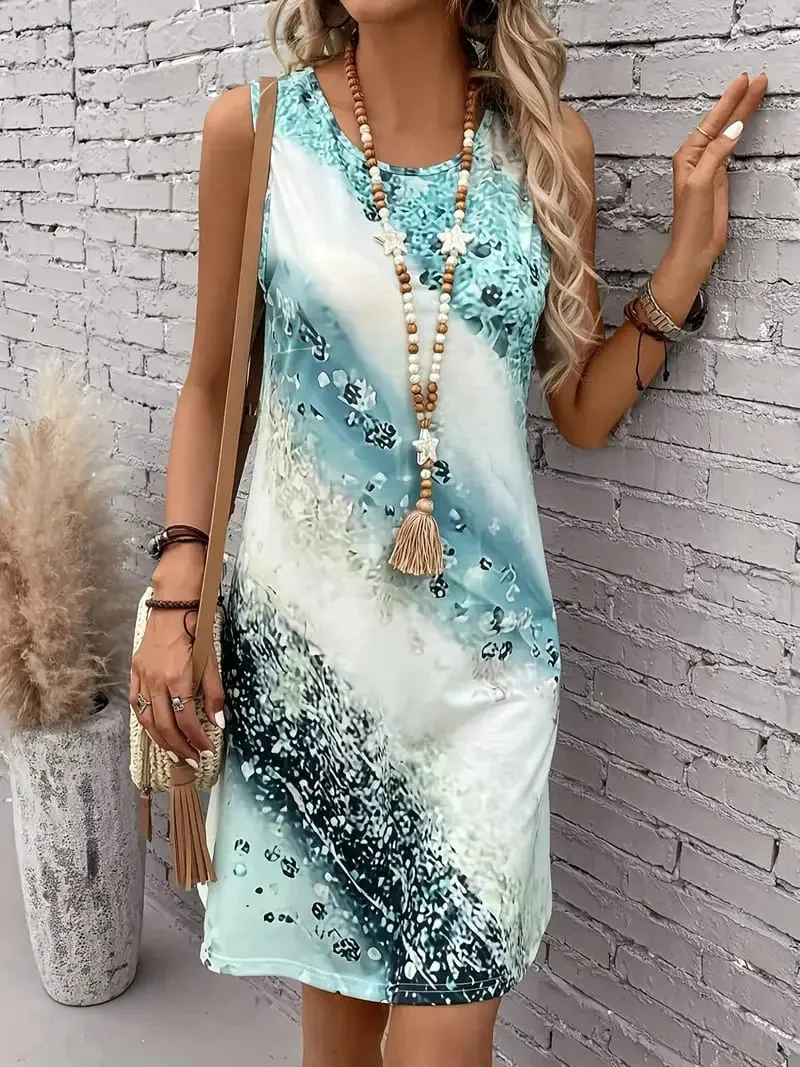 Women's Spring and Summer Elegant Irregular Pattern Fashion Printed Sleeveless Casual Dress — image 4