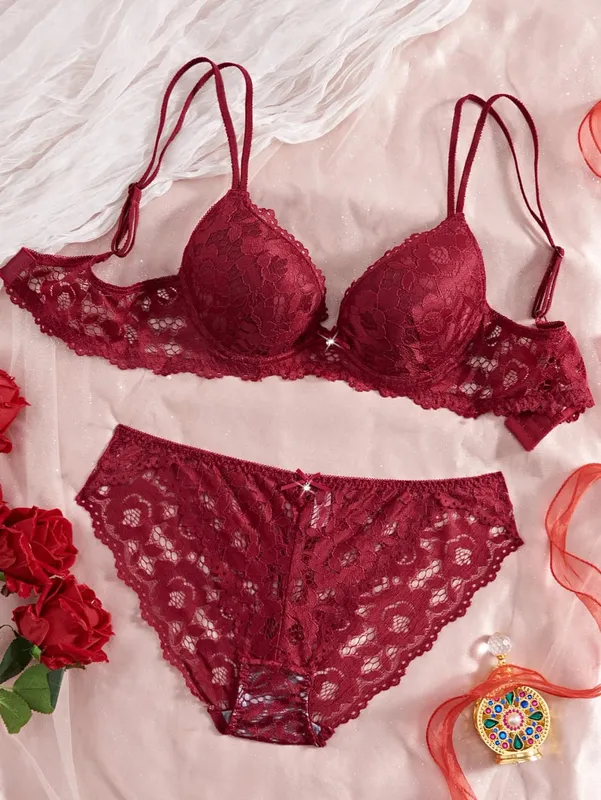 6-Piece Set Women's Underwear Set Sexy Patterned Lace Patchwork No Lining Comfortable Fitting Women's Push-Up Bra Sexy Lingerie — image 15